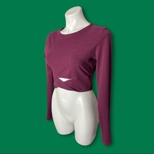 Women’s Purple Long Sleeve Cut Out Front Cross Crop Top